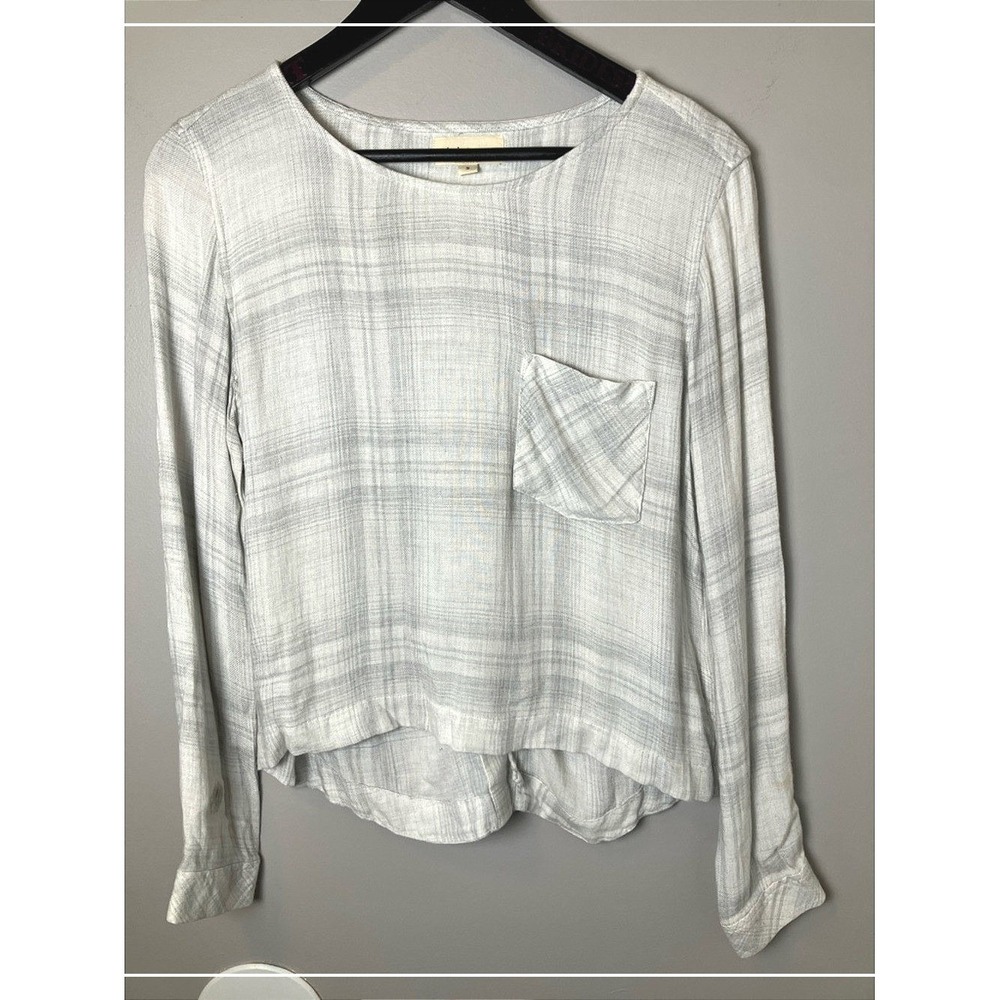 Cloth &‎ Stone Plaid Lace-Up Back Blouse Size Small Boho Lightweight